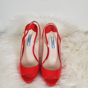 Prada Patent Leather peep toe sling back